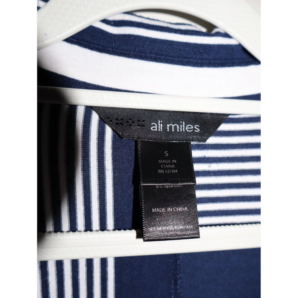 Coastal Nautical Ali Miles Tunic Top S Navy White Striped Colorblock Button Down - Picture 4 of 8
